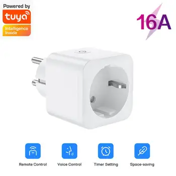16A Tuya WiFi EU Smart Plug Outlet Power Monitor Беспроводная Розетка Дистанционный Таймер Электрического Управления Для Google Home Alexa