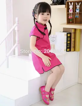 2017 Новогоднее китайское платье для девочек, одежда для маленьких девочек, хлопковые традиционные платья QIPAO cheongsam