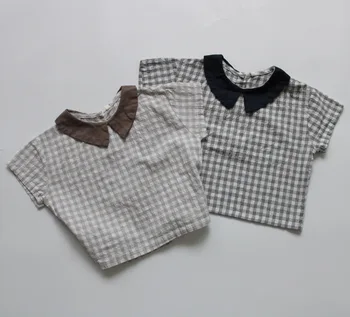 2020 Летние Детские Хлопчатобумажные Льняные Блузки Унисекс В Корейском Стиле, Топы с Короткими рукавами Для Малышей, Свободные Рубашки