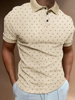 2023 Новая летняя мужская модная повседневная рубашка поло с пляжным принтом, топы для бега трусцой с коротким рукавом и защитой от морщин