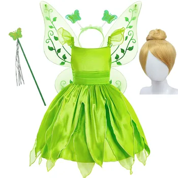 2023 Платье для девочек Baby Princess Вечерние Оборки Фантазийная Детская Зеленая Фея Косплей Карнавальный костюм Без рукавов Нарядная одежда