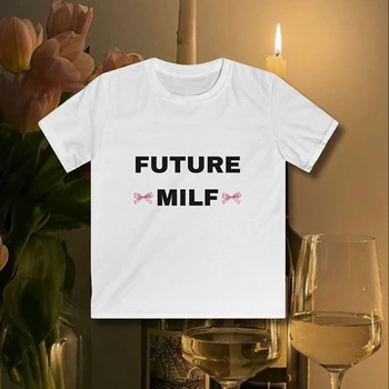 2024 y2k FUTURE MILF, Готический Корейский Модный Винтажный топ с галстуком-бабочкой Fairycore, Женские Футболки Kawaii Kawai Trashy Yk2, Топ