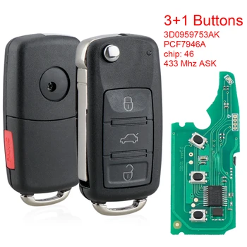3 + 1 Кнопки 433 МГц ASK Flip Remote Интеллектуальный брелок для ключей с чипом ID46