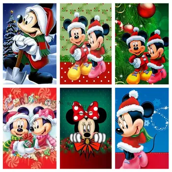 5D Diy Алмазная живопись с полной дрелью Disney Christmas Мультфильм Микки и Минни Мозаичная Вышивка Наборы для вышивки крестом Подарки для дома и детей