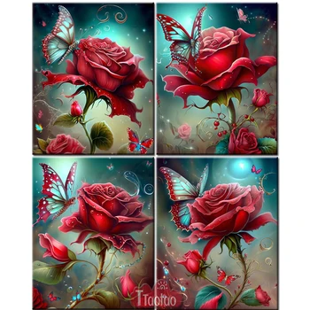 5D Красная Роза Бабочка Алмазная картина Животное Вышивка крестом Сделай сам Полная Квадратная Круглая мозаика из горного хрусталя Цветочная картина Подарок ручной работы