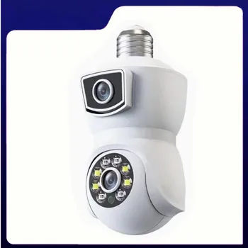 6-Мегапиксельная Двухобъективная Лампа E27 PTZ WiFi Камера Внутреннего Двойного Экрана С Автоматическим Отслеживанием Камеры Видеонаблюдения v380pro