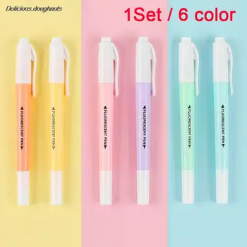 6 шт. /компл. Ручка-хайлайтер ярких цветов, Маркерные кисти, Флуоресцентная ручка, Маркеры для рисования, Двуглавые Ручки для использования