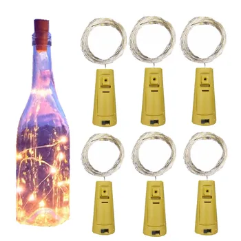 6шт 20led Бутылка вина с пробкой Светодиодная гирлянда Fairy Lights Аккумуляторная пробка для вечеринки, свадьбы, Рождества, Хэллоуина, декора бара
