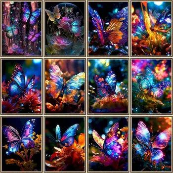 CHENISTORY Картинки по номерам флуоресцентные бабочки Животные Живопись по номерам Рисунок на холсте Украшение дома своими руками