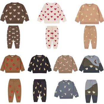 EnkeliBB Kids/ Зимние трикотажные свитера и брюки с рисунком сердца для девочек, комплекты в тон, дизайнерская детская одежда, зимние модные топы для мальчиков KS
