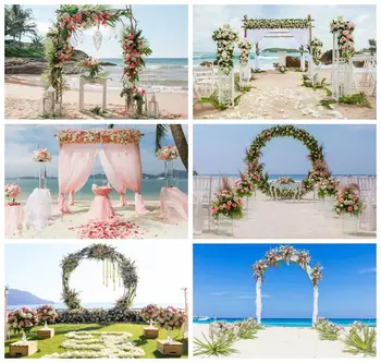 Laeacco Приморский пляж Деревенская цветочная свадебная арка Фон для церемонии помолвки Фон для портретной фотографии на День Святого Валентина