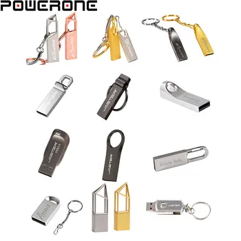 POWERONE (1 ШТ БЕЗ ЛОГОТИПА) USB Флэш-накопители 64 ГБ USB 2.0 Металлическая Карта Памяти 32 ГБ Бесплатная Брелочная Ручка-Накопитель 16 ГБ Мини-флешка 8 ГБ