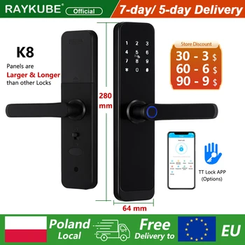 RAYKUBE K8 TT Lock Умный Дверной замок с Отпечатками Пальцев И Увеличенными Ручками Бесплатная доставка Из Польши в страны ЕС