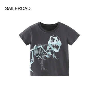SAILEROAD 2022 Летняя футболка из хлопка с коротким рукавом, футболки со скелетом динозавра из мультфильма, детские футболки, топы для девочек, детская одежда для мальчиков