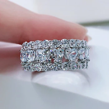 Spring Qiaoer Classic Из стерлингового серебра 925 пробы, 4 мм сердцевидной огранки, Высокоуглеродистые бриллианты, драгоценный камень, обручальное кольцо, изысканные ювелирные изделия
