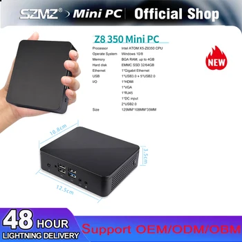SZMZ Мини-ПК Intel Core Atom X5-Z8350 CPU Процессор 4G RAM 64G SSD HDMI VGA WiFi Windows 10 WIN10 TV Box Мой ПК безвентиляторный Minipc