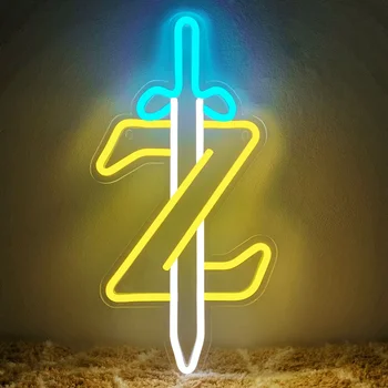 Zelda Sword Z LED Неоновая Световая Вывеска Акриловая Неоновая Вывеска USB-Диммер Для Игровой Комнаты Wall Art Decor Декор Подростковой Комнаты Night Light