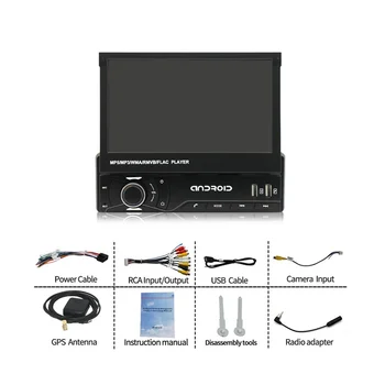 Автомобильная Стереосистема с Сенсорным экраном Single Din и Carplay, 7-дюймовое Моторизованное Откидное Головное Устройство, Аудиоприемник Mirror Link FM/AM USB