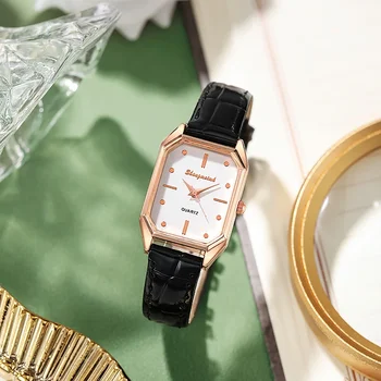 Брендовые женские часы, Модные квадратные женские кварцевые часы, браслет, Зеленый циферблат, простой сетчатый циферблат из розового золота, Роскошные женские часы