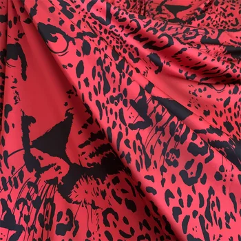 Весенне-летняя женская рубашка из ткани с принтом европейское дизайнерское платье с красной леопардовой цифровой печатью, модная ткань 