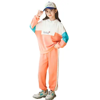 Весенне-осенние костюмы для девочек, новая модная детская одежда, комплект из двух предметов, спортивная одежда в стиле пэчворк для девочек от 5 до 14 лет