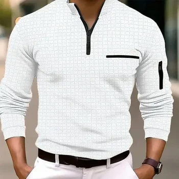 Весенне-осенняя мужская рубашка поло в шахматную клетку 2023 года, спортивная рубашка поло на молнии