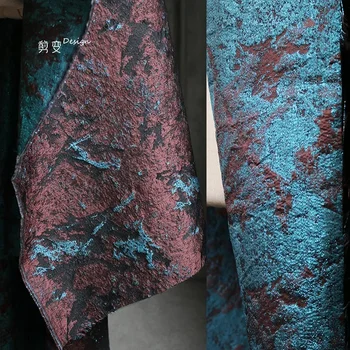 Винтажная синяя и красная жаккардовая ткань для рендеринга, высококачественная трехмерная слоеная текстура, дизайнерские ткани для одежды Han