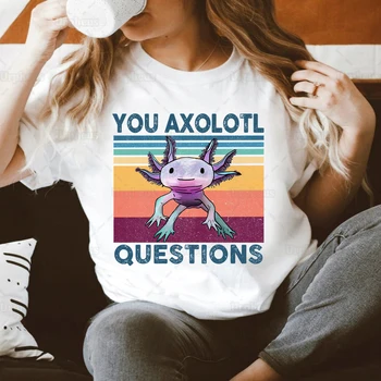 Винтажная Футболка Axolotl С Забавными Вопросами от Axolotl В стиле Ретро 80-х Хлопчатобумажная Рубашка