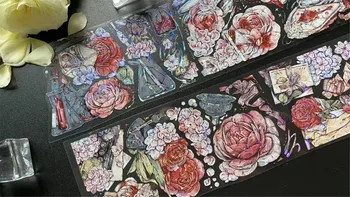 Винтажный Готический стиль Розовая Цветочная лента Васи ПЭТ для изготовления открыток, украшения, наклейки для скрапбукинга 