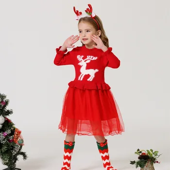 Вязаный свитер Рождественское платье для девочек Зимнее платье с длинными рукавами для девочек плотное зимнее платье принцессы детские праздничные платья для девочек