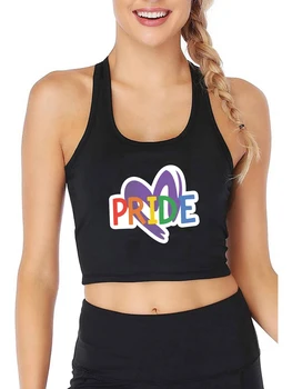 Графический дизайн Rainbow Pride Сексуальный Тонкий укороченный топ LGBTQ Pride Month Милые топы на бретелях Настраиваемый Хлопковый Дышащий камзол