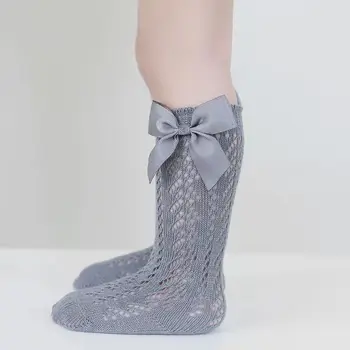 Детские носки с высокой резинкой от 0 до 5 лет, летние Студенческие носки с тонкой сеткой, дышащие, Однотонный Декор в виде банта, Мягкие Удобные Детские носки