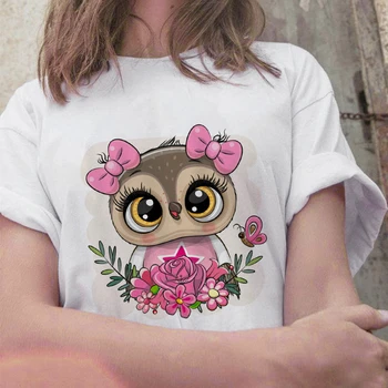 Женская футболка, летние женские футболки с принтом мультяшной совы, Повседневная футболка с круглым вырезом в стиле Харадзюку, Новая футболка femme 2022