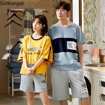 Женские пижамные комплекты, топы и шорты с коротким рукавом, летняя свободная милая модная пижама с принтом, пара для отдыха в корейском стиле