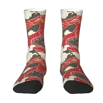 Забавные китайские Носки с рисунком Тотема Красного Дракона, мужские Женские Теплые Баскетбольные спортивные носки с 3D-принтом в азиатском стиле