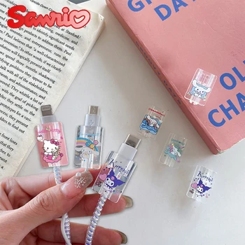 Защитный чехол для кабеля передачи данных для мобильного телефона Sanrio Hello Kitty, чехол для намотки кабеля USB Аниме для iPhone, Подарки для зарядного кабеля Android