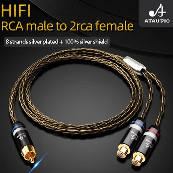 Кабель HiFi RCA-2RCA Hi-end 8-Жильный OCC Посеребренный Разъем RCA Male-2RCA Female Jack Профессиональный Аудиокабель для Усилителя DAC CD