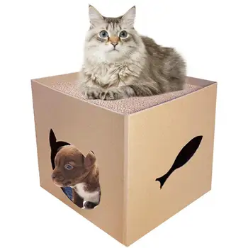 Картонный кошачий домик-когтеточка, Кошачий домик с когтеточками, игровой домик для домашних кошек, Когтеточка для домашних кошек и на День Рождения питомца