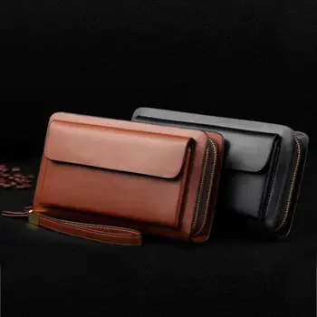 Кожаный кошелек-портмоне, мужской клатч с двойной застежкой-молнией, зажим для денег, клатчи, сумочка