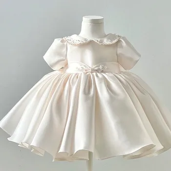 Корейские Белые платья для крещения ребенка с цветочным узором для девочек на свадьбу, Детское платье для младенцев, одежда для вечеринки по случаю дня рождения, костюм принцессы, детское платье