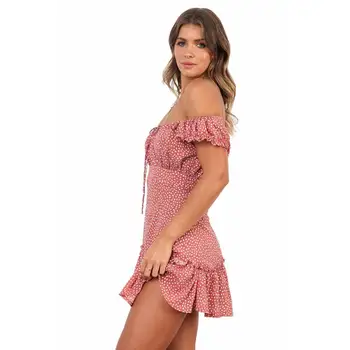 Короткое платье в стиле бохо, женские пляжные летние платья с открытыми плечами, Цветочный принт, винтажное шифоновое платье vestidos de festa