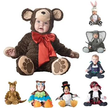 Костюм для маленьких мальчиков и девочек, комбинезон, одежда для малышей на Хэллоуин, комбинезон с мультяшными животными, Фланелевая теплая Мягкая одежда для младенцев