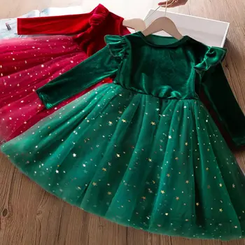 Красно-Зеленое Рождественское платье для девочки, детское платье принцессы с блестками, платье для дня рождения, свадебной вечеринки, детская зимняя одежда
