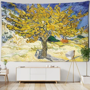 Лесной пейзаж Архитектура Гобелен на стене Картина маслом Ван Гога Абстрактная эстетика для украшения спальни гостиной