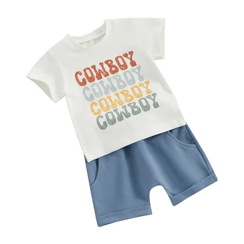 Летняя Одежда для новорожденных мальчиков, футболки с короткими рукавами и буквенным принтом, топы и шорты с эластичной резинкой на талии, комплект одежды из 2 предметов