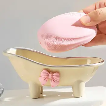 Лоток-органайзер, прочный контейнер для мыла в форме ванны со сливными отверстиями, легко моющийся, дизайн с бантиком для ванной комнаты, Высокая долговечность