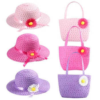 Модная шляпа для девочек, летний пляжный подсолнух, детский соломенный козырек, красивые шапочки для малышей для