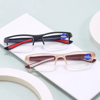 Модные спортивные противоскользящие очки для чтения с синим светом, HD полукадровые очки для мужчин и женщин при пресбиопии с диоптриями от + 1. До + 4,0