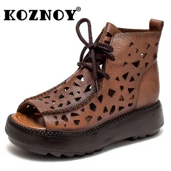 Мотоциклетные ботинки Koznoy длиной 5 см, дышащие Летние женские мокасины с открытым носком, модные женские босоножки из натуральной кожи, обувь