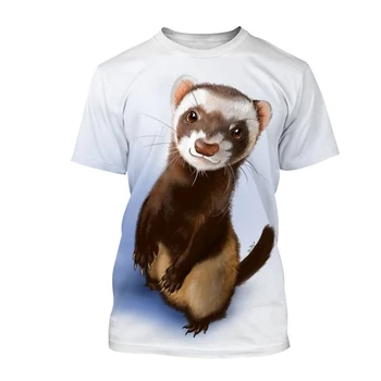 Мужская футболка с круглым вырезом, Индивидуальность, Милые Животные, Хорек, 3 D Печать, Женская футболка, Летняя Дышащая Популярная Повседневная футболка